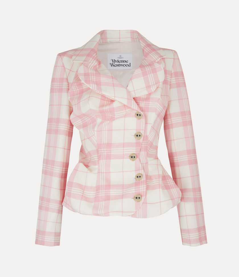 Vivienne Westwood公式のピンクとアイボリーのチェック柄Drunken Tailored Jacketの実物商品写真
